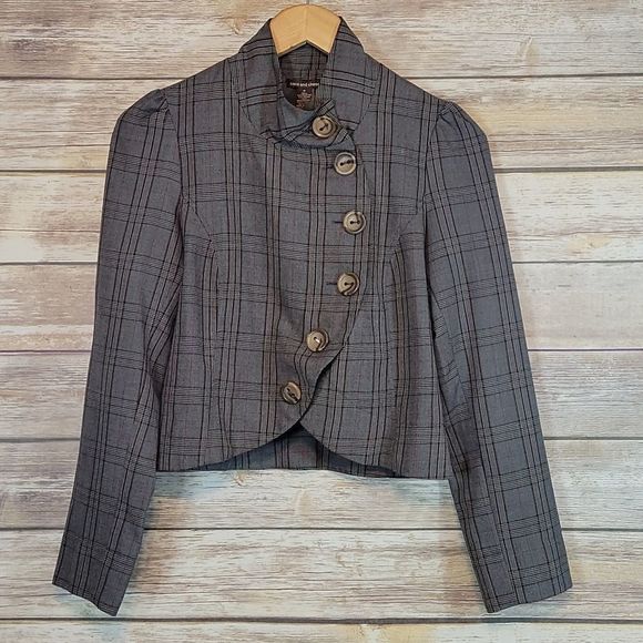 coco and chase | Grey Plaid Puff Sleeve Cropped Blazer M - Picture 1 of 9